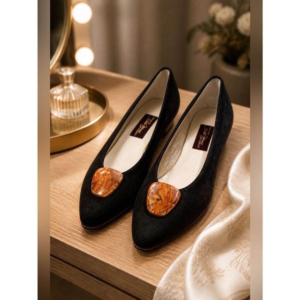 SESTO MEUCCI BLACK SUEDE w POLISHED MAHOGANY S-9.5